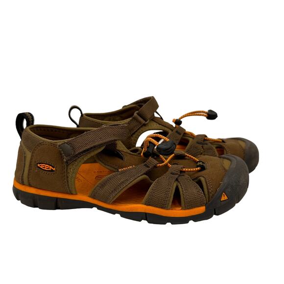 Keen Kids Seacamp II CNX Military Green & Orange Sandals Size 5 - Picture 1 of 10